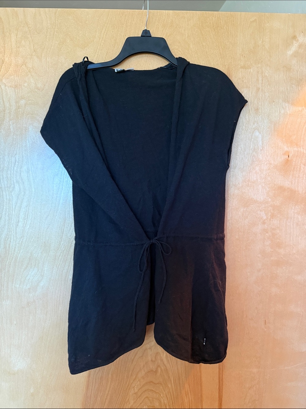 Roxy Black Short-Sleeve Tie-Front Hooded Coverup